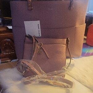 Anne Klein Lavender Tote and Crossbody Bag Set